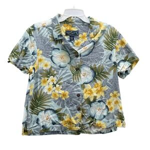 Island Traders Hawaiian Shirt Women Large Floral Woven Relaxed Coastal 90s Retro